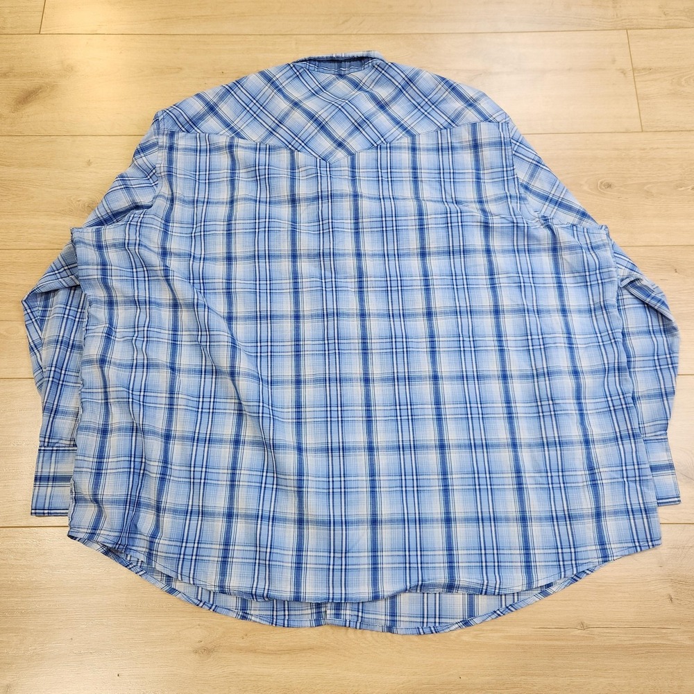 Wrangler Western Shirt Mens 3XL Blue Plaid Pearl Snap Long Sleeve Cowboy Casual - Picture 4 of 9
